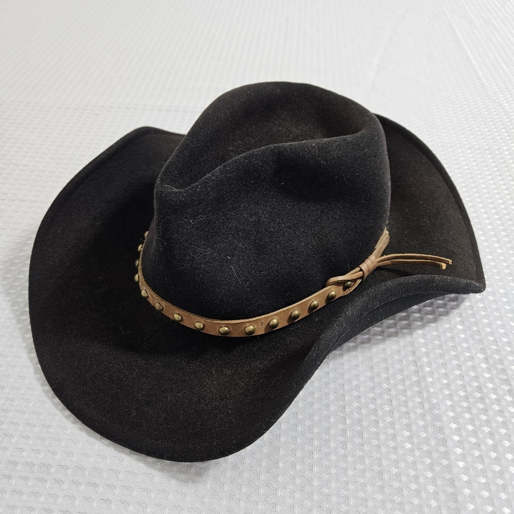 Vintage Golden Gate Hat Co. Mens 100% Wool Hat Leather Studded Trim Black L